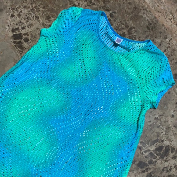SO Swimsuit Coverup Blue and Green Net Design Sz 7 - Picture 2 of 8